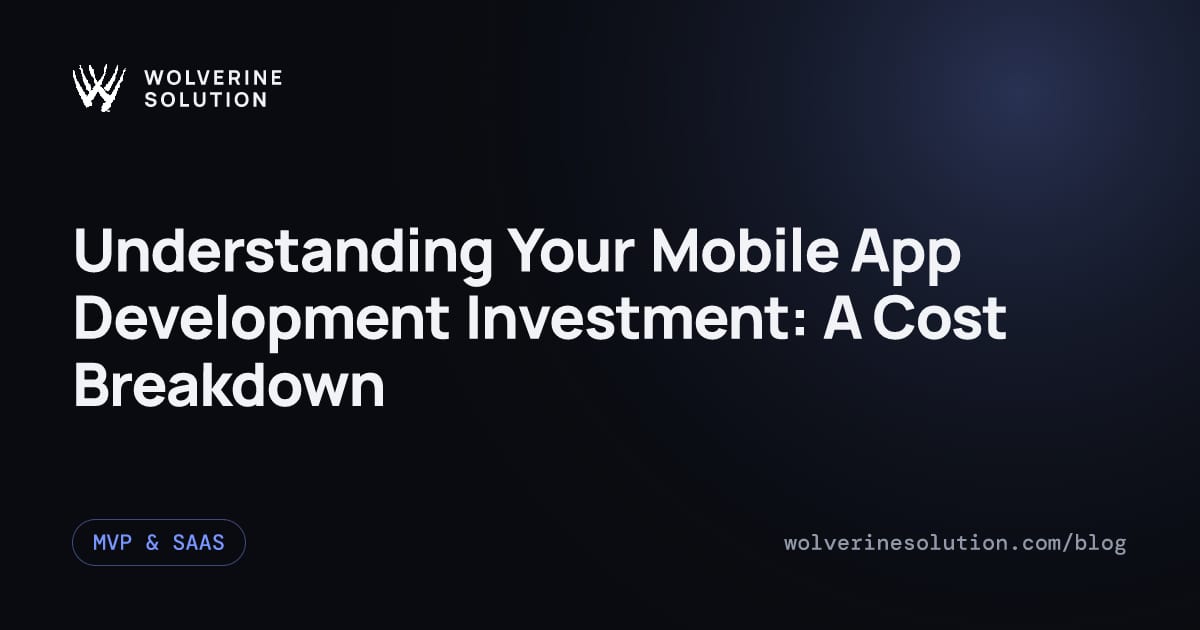 Blueprint of a mobile app showing different cost components and development phases.